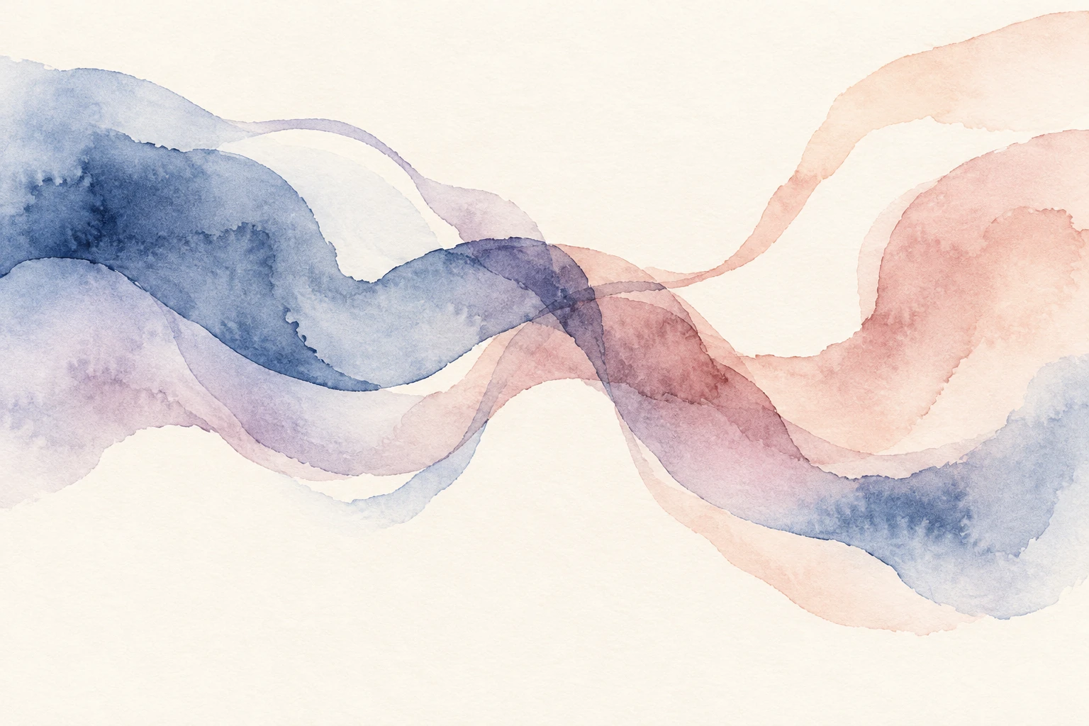 Blaue und roséfarbene Aquarellbänder kreuzen sich und bewegen sich wieder auseinander.