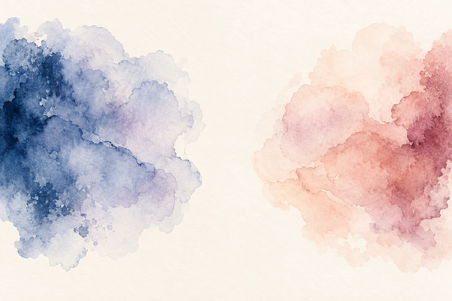 Zwischen einer blauen und einer roséfarbenen Aquarellfläche bleibt ein weiter heller Raum.
